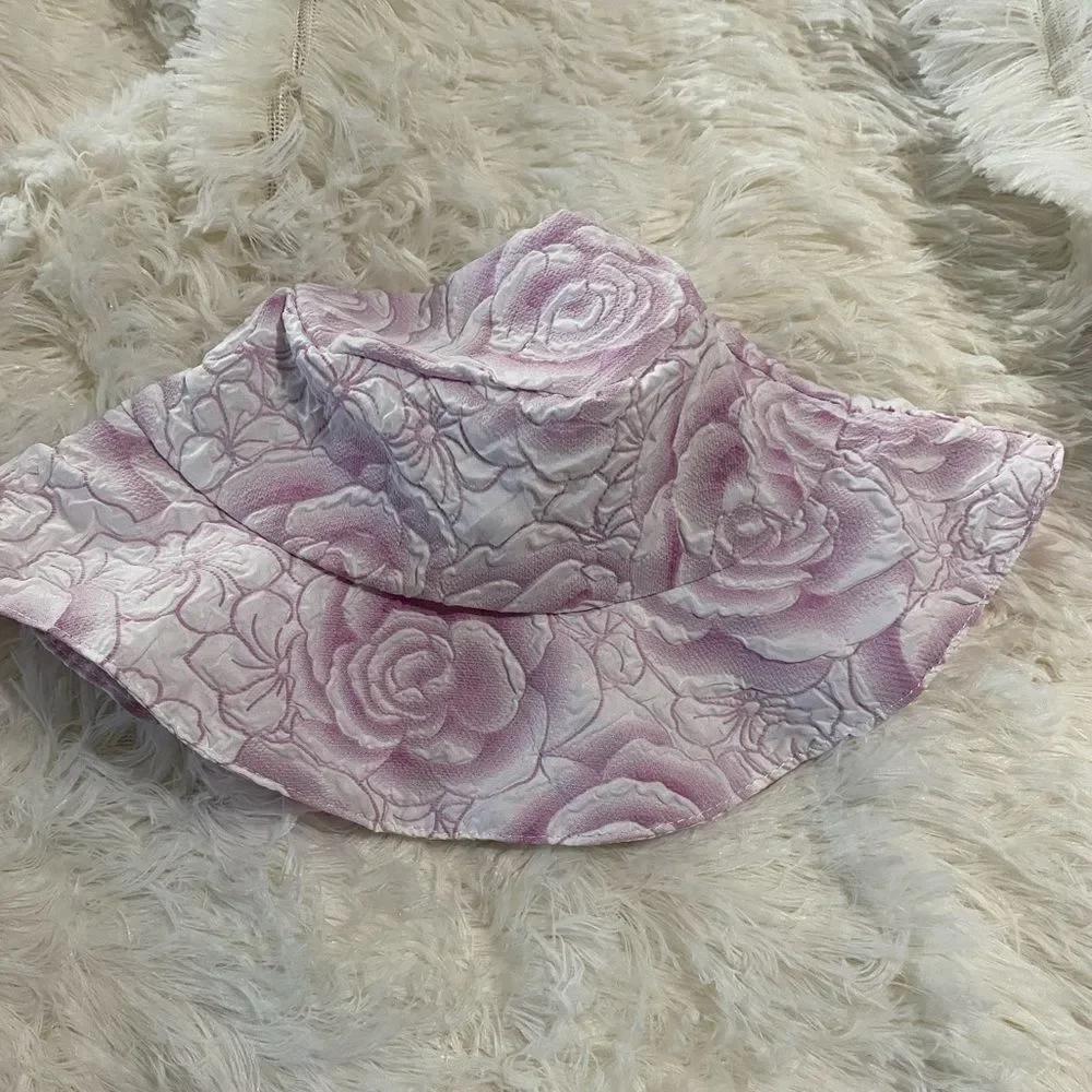 Toddler pink and white flower print dress with matching hat NWOT